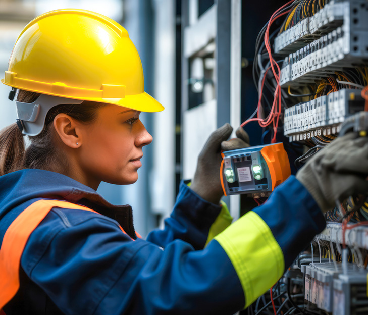 inspected women personel checking the circuitry