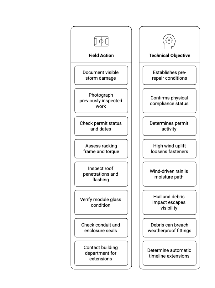 Field Action and Technical Objective Table