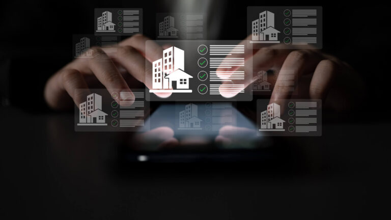 Contractor using building permit software on a tablet to track compliance checklists across multiple job sites.